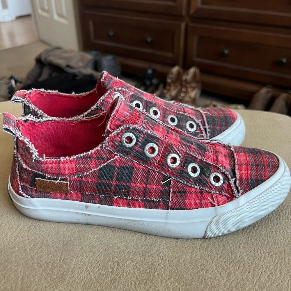 Blowfish Distressed Red Plaid Sneakers